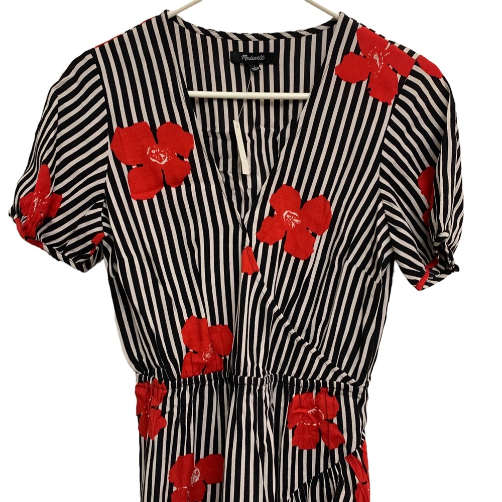 Madewell Candied Orchid Floral Wrap Dress Ruffle Hem Striped Size 2 NWT - Picture 3 of 11